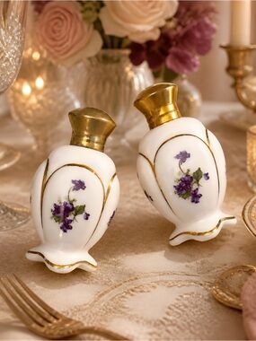 Vintage Violet Japanese Porcelain Salt and Pepper Shaker Set